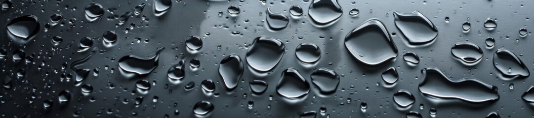 Close-Up of Water Droplets on Sleek Dark Surface - Abstract Background