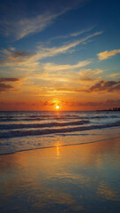 Sundown Serenade, Breathtaking Tropical Sunset Over Beach, Inviting Summer Travelers