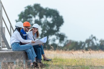 engineer team inspection check control wind power machine construction installation in wind energy...