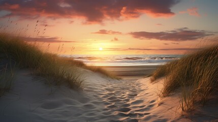 sand dunes overlooking the Atlantic ocean at sunset