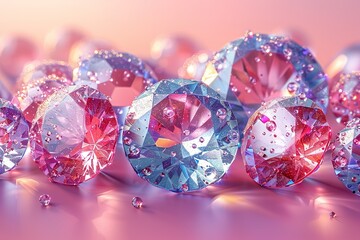 Gradient pink diamond and balls background 3d