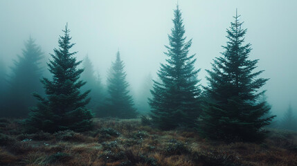 Documentary Photo of Pine Trees in an Atmospheric Morning
