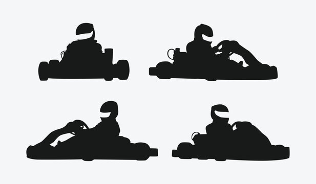 set of silhouettes of kart racing. isolated on white background. graphic vector illustration.