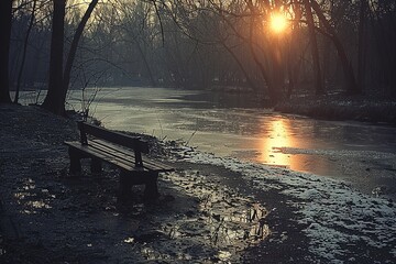 nature landscape river water forest tree winter season outdoors sunset ice snow park cold reflection lake beauty