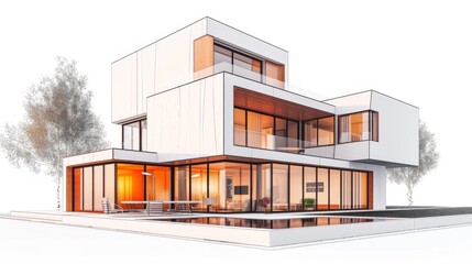 Hand sketch of Modern house on a clean white background