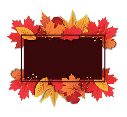 Autumn seasonal rectangle frame background. Colorful autumn frame with leaves for text. Vector stock	