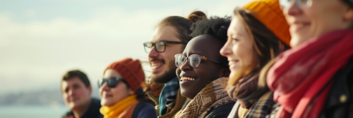 Fototapeta premium Tourist group consisting of people from different backgrounds and cultures listening attentively to the guides story