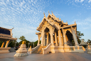 Exterior of the ornate Wat Kaew Korawararam (Korawaram) Temple in Krabi Town, Thailand, on a sunny morning.