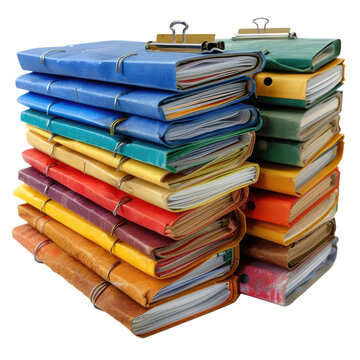  File folders with documents close-up view on Transparent Background