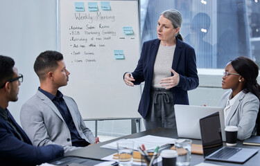 Office, business people and mentor in workshop for meeting, weekly reminder or corporate schedule....