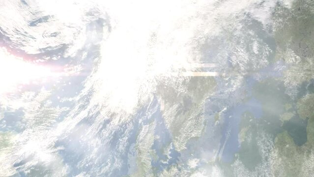 Zoom in from space and focus on Ski, Norway. 3D Animation. Background for travel intro. Elements of this image furnished by NASA