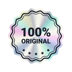 Holographic silver sticker, metallic foil label. 100% original sign. Hologram mesh with grain