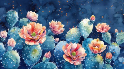 The image is a watercolor painting of a cactus flower