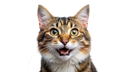 Fototapeta premium Adorable cat with short fur sits regally isolated on white background