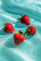 strawberries on turquoise background 