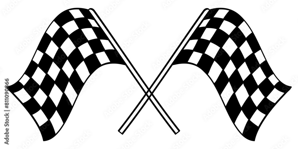 Poster stylish and curly racing flags, sports theme, racing, flags, checkers. two identical checkerboard fl