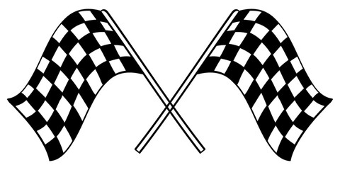 Stylish and curly racing flags, sports theme, racing, flags, checkers. Two identical checkerboard flags that intersect each other.