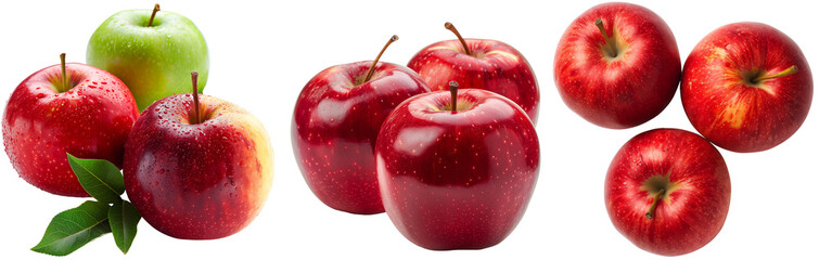 Apple bundle, side and top view, fruit collection isolated on a transparent background