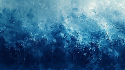 The image is an abstract painting. It is blue and white. It looks like a wave.