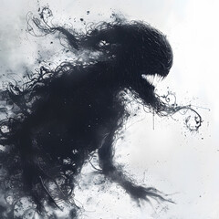 Dark creepy black fog monster isolated on white background