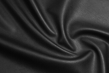 black artificial leather with waves and folds on PVC base