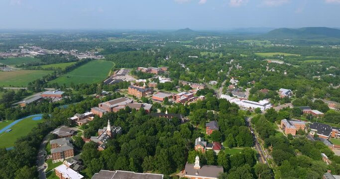 Berea College architecture in Berea old city downtown. Panoramic view of educational district skyline with campus buildings
