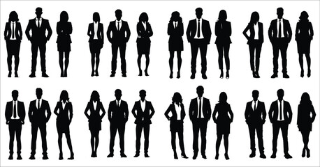 Silhouettes of business people standing, Man and women to stand silhouette set, Business people silhouettes, Vector silhouettes of man and a woman, Business man standing silhouettes