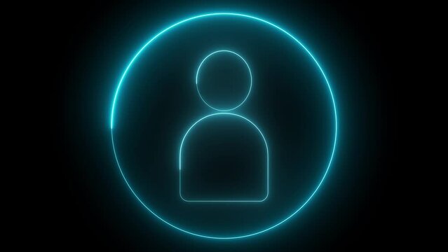 Glowing neon person sign, outline round avatar pictogram in vivid color. neon icon of user in flat style, person icon, user icon illustration. User profile login or