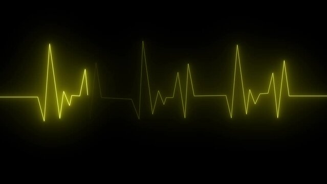 Neon Heartbeat or pulse. Vector illustration. yelllow line of heart rate. Heart pulse graphic. Neon heartbeat cardiogram