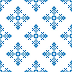 Cross Stitch embroidery seamless.Geometric pixel ethnic patterns. American, Mexican,African, mediterranean, nordic,Aztec style.Trendy folk art background design for products, fabric, ,print,decorate.