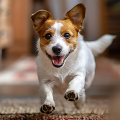 Jack Russell Terier running around the house - obrazy, fototapety, plakaty