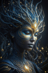art portrait of beautiful   Eyva tree- goddess. close up. Digital artwork. Ai generated