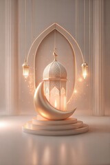 Ornate islamic lantern illuminates a richly patterned backgroundwith text area, evoking the sacred spirit of ramadan and eid celebrations like eid mubarak and eid al adha, the feast of sacrifice