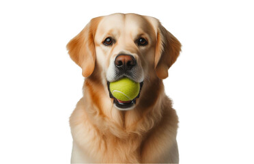 Golden retriever dog with a ball in isolated clear png background