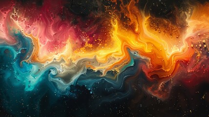 The image is an abstract painting,fire in the night