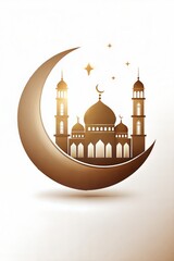 Golden islamic background with traditional design with crescent moon and stars, a mosque silhouette, perfect for ramadan, eid mubarak, and eid al adha celebrations, symbolizing the feast of sacrifice