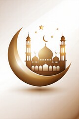 Golden islamic background with traditional design with crescent moon and stars, a mosque silhouette, perfect for ramadan, eid mubarak, and eid al adha celebrations, symbolizing the feast of sacrifice