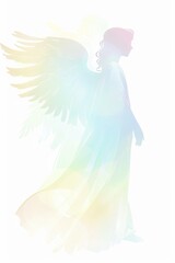 Striking digital art of a woman in white, her silhouette against a burst of colorful abstract wing-like shapes.