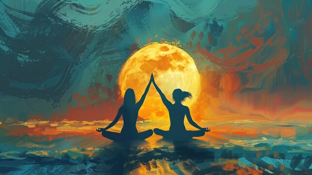 On World Yoga Day a couple engages in various Yoga Aasanas as a celebration of International Yoga Day - Powered by Adobe