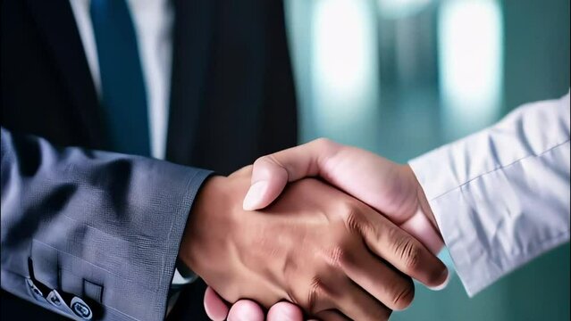A handshake between two successful businessmen who seal a successful deal, business, finance, analytics, corporations, marketing with this gesture of friendship.