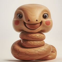 Smiling Cartoon Snake Toy with Bright Eyes and Rosy Cheeks on a Neutral Background.