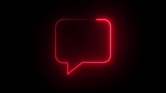 Rectangular speech bubble neon sign. Empty retro frame. Space for text. Outer glowing effect banner. Chatting box on brick wall.