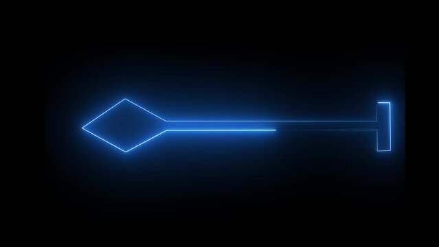 Cool neon colored arrow background. Glowing neon-colored arrow on a black background. Neon growing colored arrow on black background.
