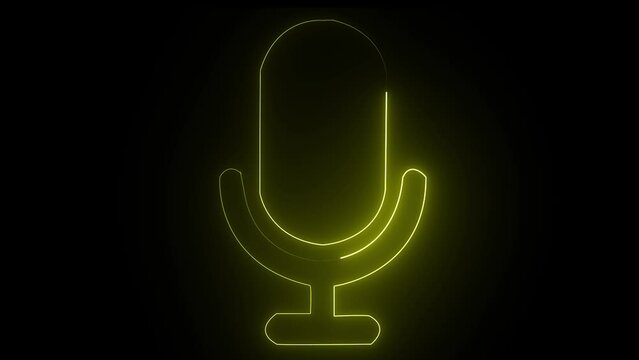 Neon line . microphone Voice recording podcast mic microphone button icon .