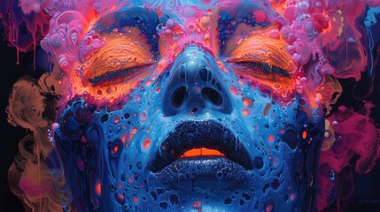A woman covered in colored smoke with her eyes closed. Perfect for artistic projects