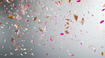 Delicate confetti falling against a soft gray background, giving a subtle and elegant festive touch in high resolution.