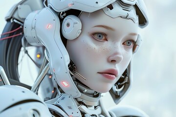 Fototapeta premium Stunning image featuring a humanoid female robot crafted entirely in white