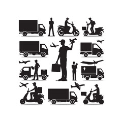 Delivery man silhouette  illustration set vector