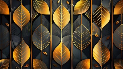 Luxury golden wallpaper. Floral pattern with gold leaves. background with nature elements in line art style.