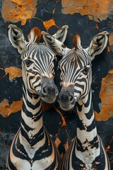 Obraz premium Close-Up of Two Zebras Against a Unique, Artistic Backdrop